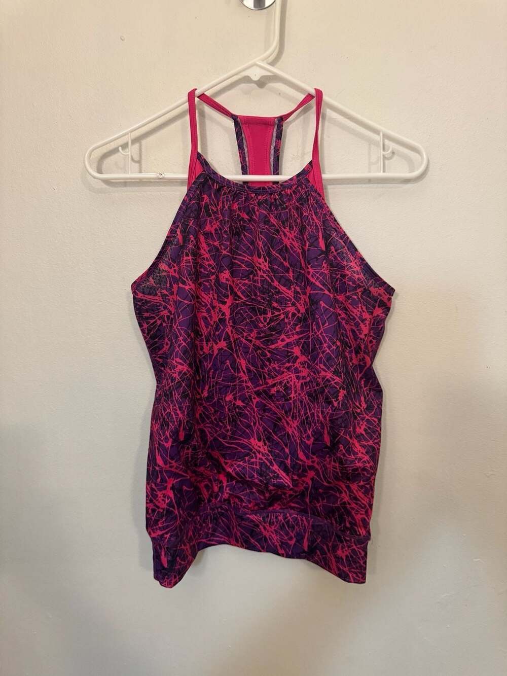 Energy Zone Girls Purple and Pink Splatter Print Racerback Tank Top with Built-i